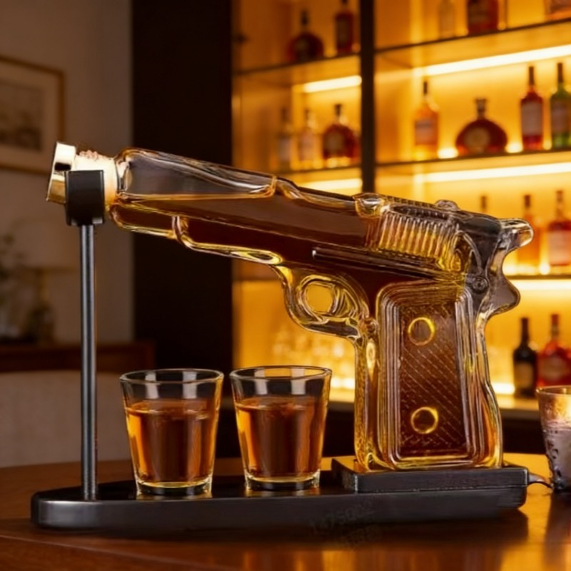 Glass Decanter Whiskey - Pistol Shape Whiskey Decanter Set with